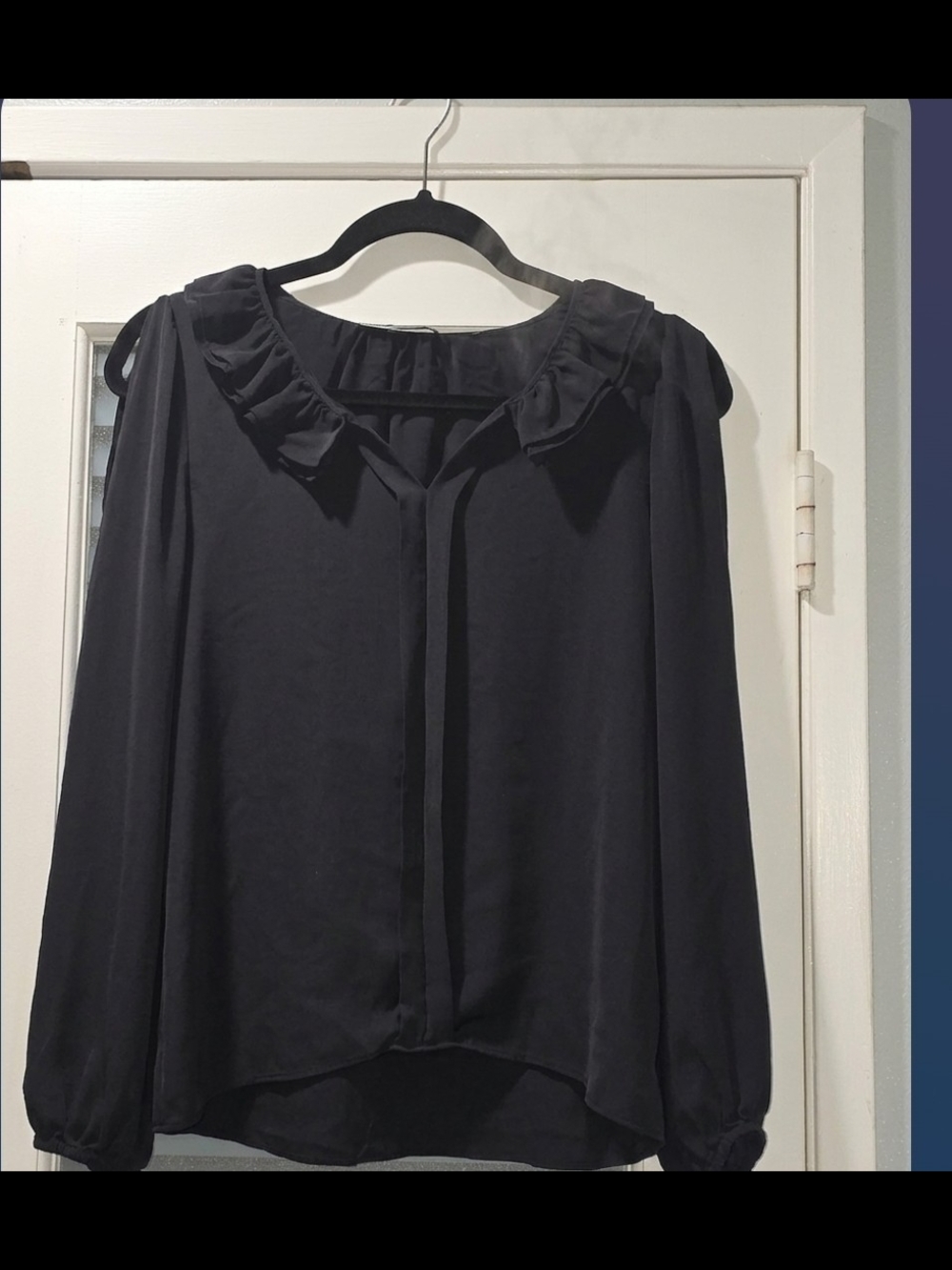 Kobi Halperin Black Ruffle-Trim Long Sleeve Blouse